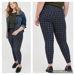 Torrid Skinny Studio Luxe Ponte Mid-rise Zipper Pant 16 Plaid Blue Green Red